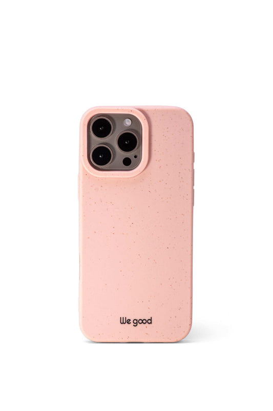 We Good Tpu iphone case with wheat mix speckled in a flamingo pink color with 'We good' small black Logo print. 