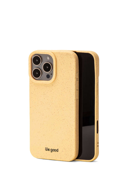 We Good Tpu iPhone case with wheat mix speckled in a canary yellow color with 'We good' small black Logo print. 