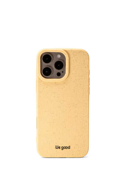We Good Tpu iPhone case with wheat mix speckled in a canary yellow color with 'We good' small black Logo print. 